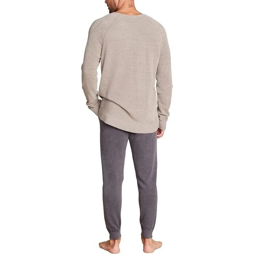 Barefoot Dreams CozyChic Ultra Lite Men's V-Neck Pullover M Taupe Beige Sweater
